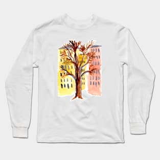 Urban Sketch Apartment Building Watercolor Long Sleeve T-Shirt